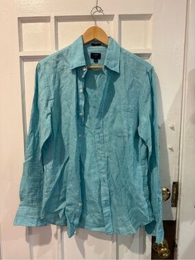 J. Crew Teal Linen Button-Up Shirt
